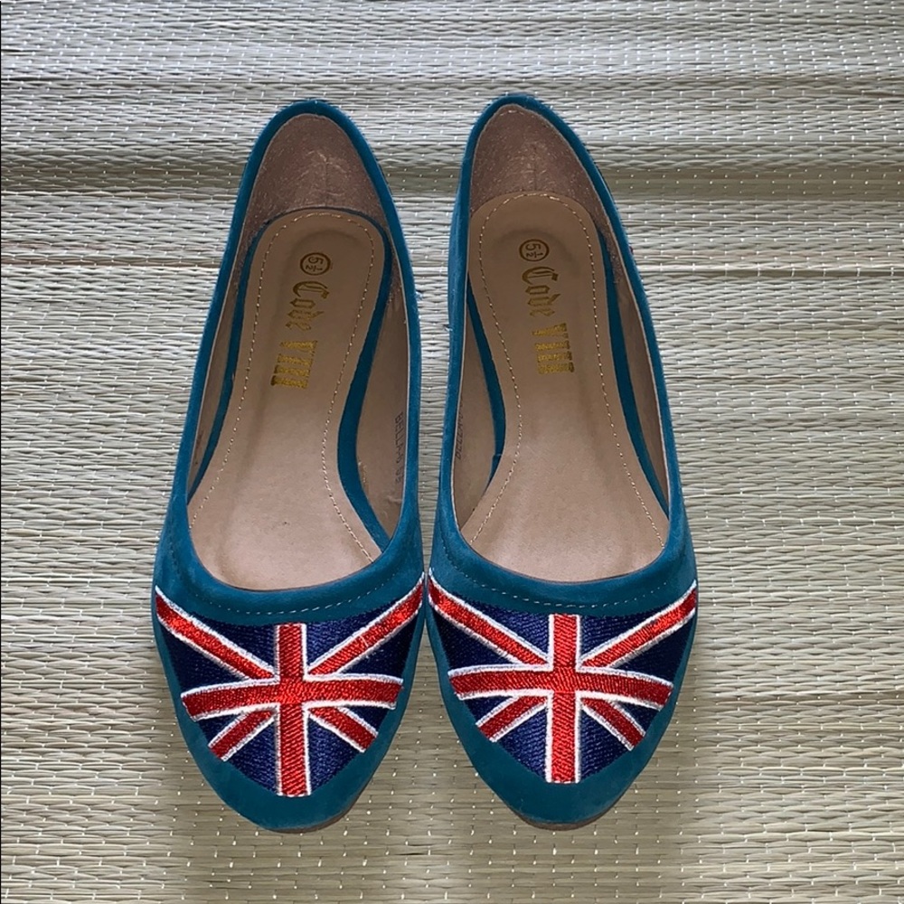 Blue Ballet Flats w/London Flag